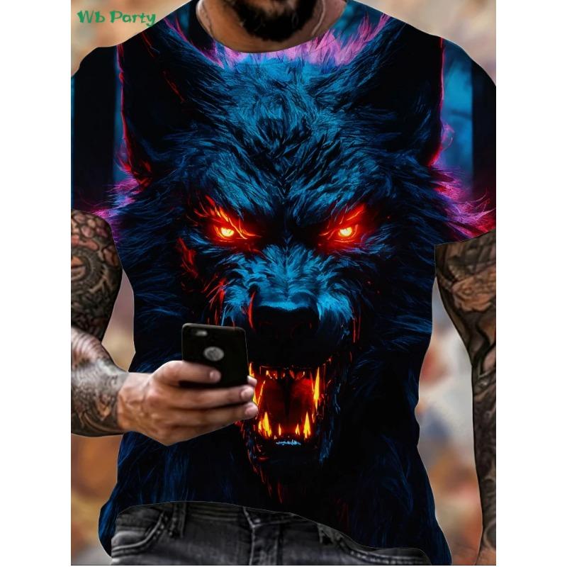 Fashion 3D Wolf Graphic T-Shirt Summer Outdoor Men's Short Sleeved Tee New Trend Round Neck