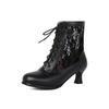 Splicing Lace Mesh Boots Spring And Autumn Women'S Boots Lace-Up Short Knight Boots Middle Heel Boots 40-43 Large Size Boots