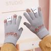 Knitted thermal gloves winter new velvet thermal women's gloves cute bear five-finger cold-proof gloves