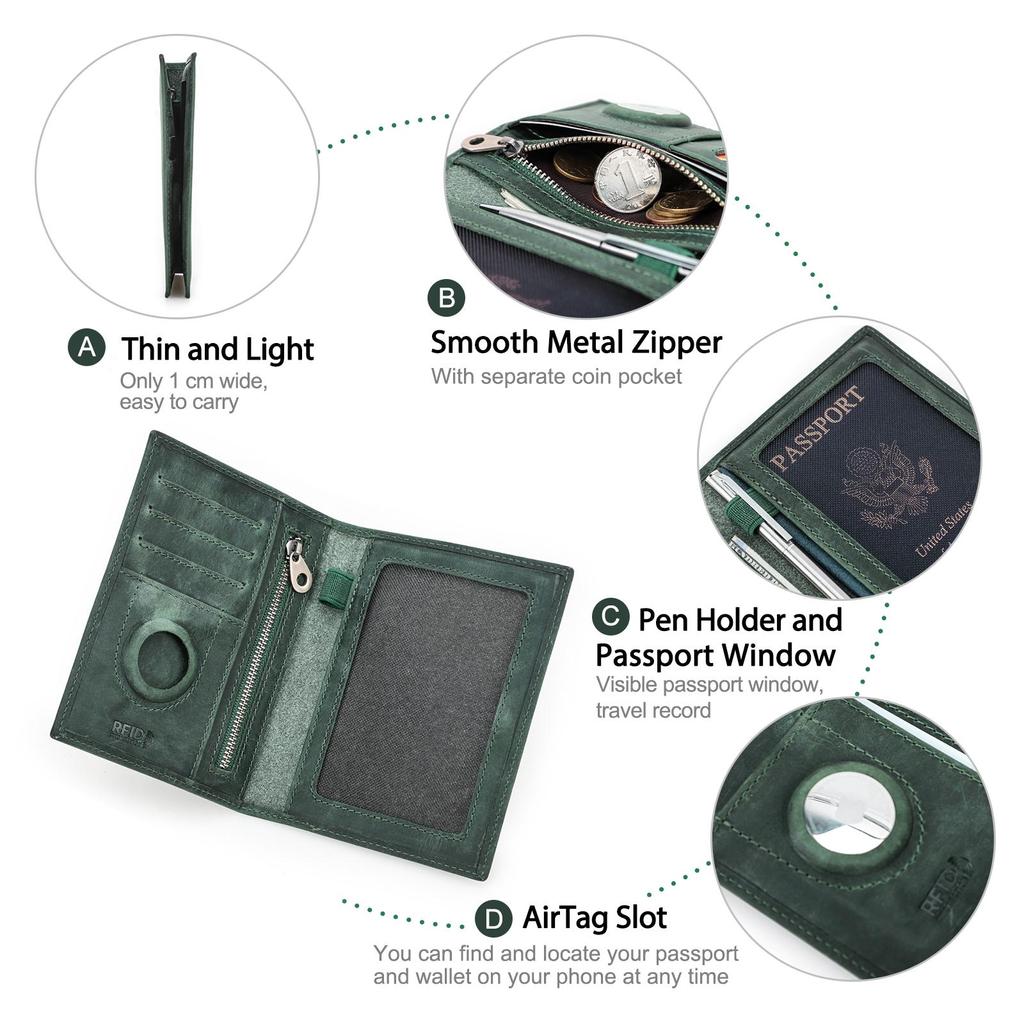 CONTACT'S Genuine Leather Travel Wallet with Passport Holder RFID Blocking Business Credit Card Holder Anti-lost Purse