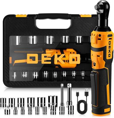 DEKOPRO Cordless Extension Ratchet Wrench 30 Variable Drive To LED Impact Storage Bag Ideal for Auto Repair and Tire 19-Piece Set N·m,