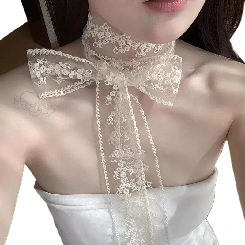 Woman Lace Scarf Neck Decoration Neck Scarf Elegant Flowers Vintage Style Head Decoration