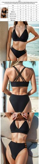2025 V-neck Sexy Solid Color Backless Bikini - European & American Style Two-piece Swimwear