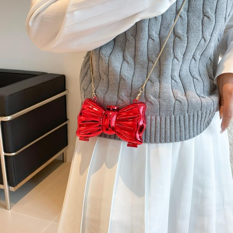 New acrylic bag glossy pearl flower bag bow mini bag mouth red envelope diagonal span bag
