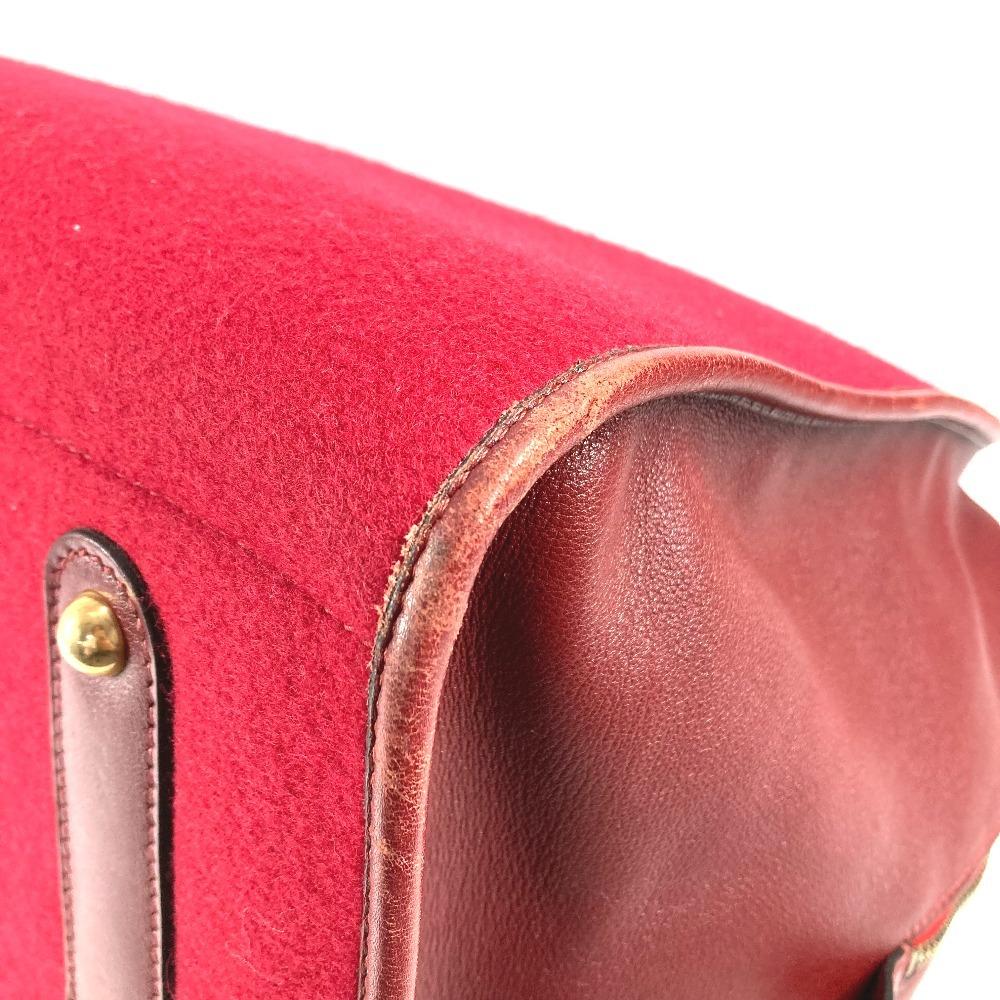 HERMES H punching logo Hood Travel bag Hand Bag Duffle Bag felt / Leather Red