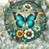 Retro Round Blue Butterfly Garden Metal Tin Sign Vintage Rustic Wall Art Decor