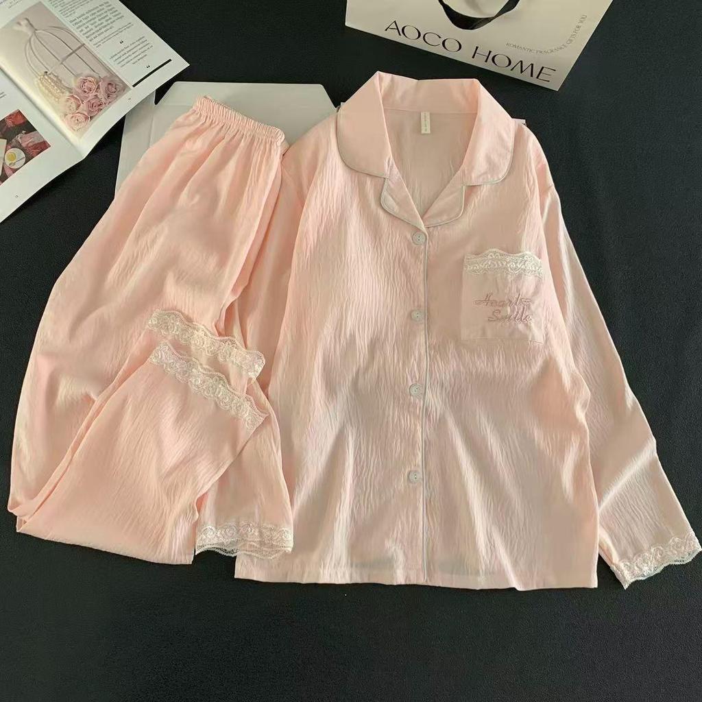 Women's Cloud Cotton Lace Pajama Cardigan Set - Spring & Autumn Collection