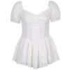 Vintage Hollow Out Corset Dress Women Fashion V Neck Ruffles Pleated Puff Sleeve Chic Black Summer Party Ladies Dress
