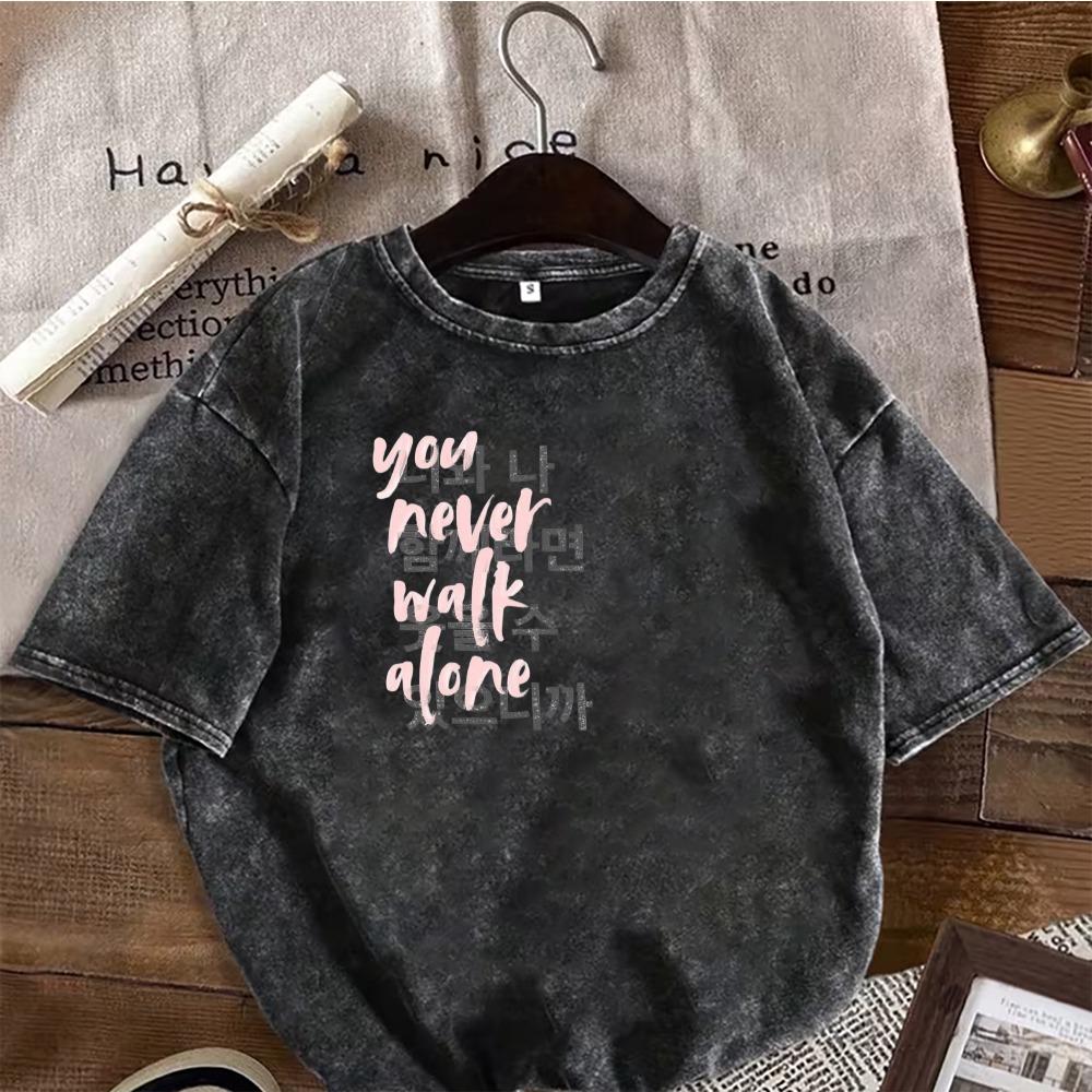 Bunter Inspirierender Zitatdruck Vintage Gewaschenes Schwarz Übergroßes T-Shirt Lässiges Rundhals Kurzarm Tee