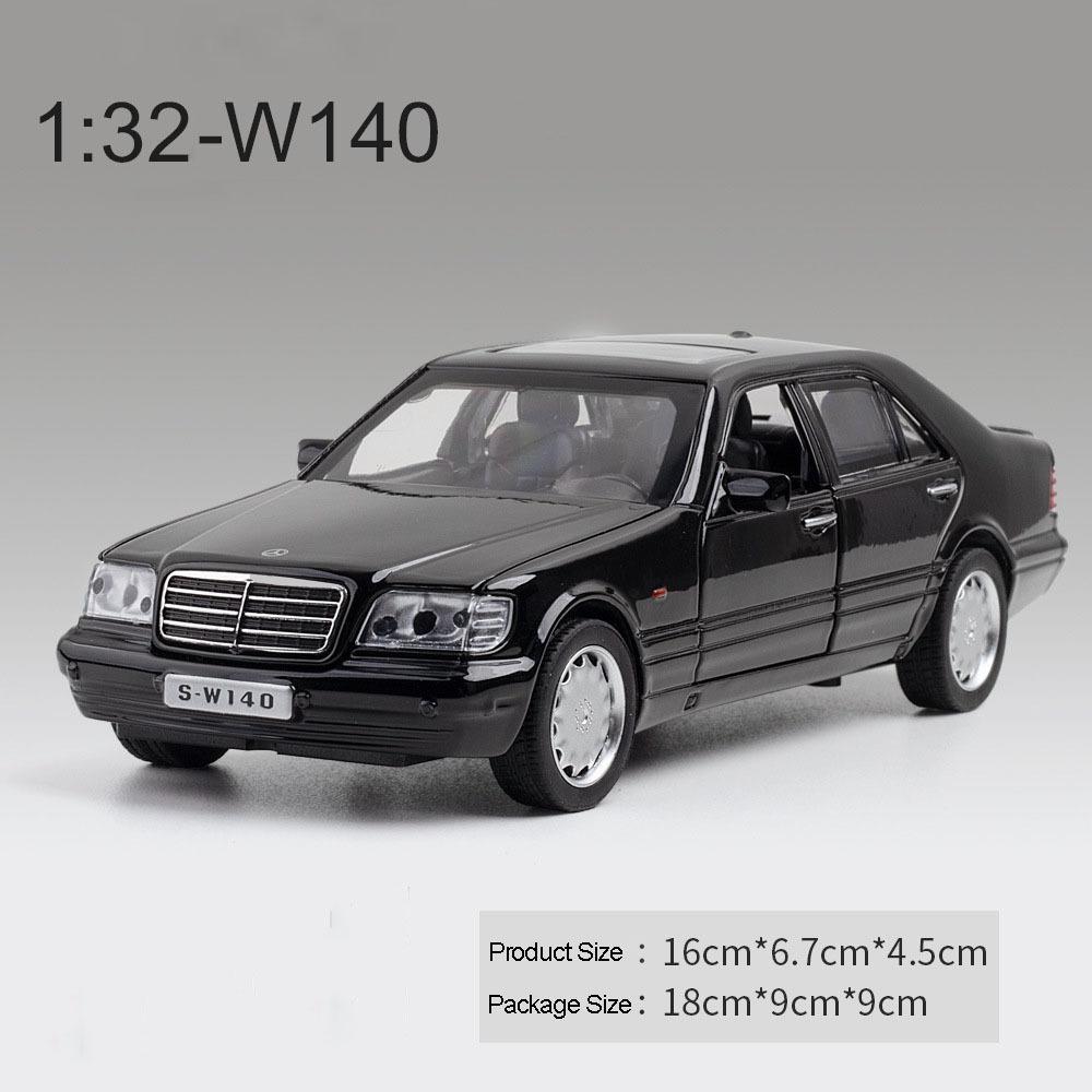 1/32 Benz S-W140 Legierung Druckguss Automodell Miniatur Spielzeug Metallkarosserie Kunststoffchassis 4 Türen zu öffnen Rückziehfunktion Kindergeschenke gray