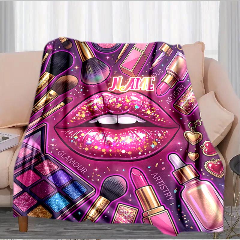 1PC Custom Name Glamorous Makeup Artistry outdooor Flannel blankets Throw Blanket All-Season Throw Gift Bedspread for Couch, Bed, Camping Holiday Birt
