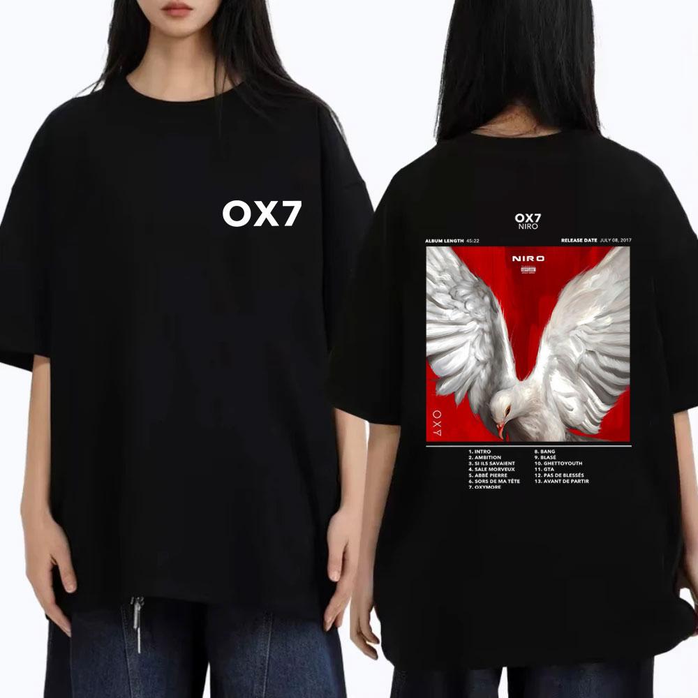 Rapper Niro OX7 Album Double Sided Graphic Tshirt Male Hip Hop Pop Music Streetwear Men Women Fashion Crewneck Tshirt