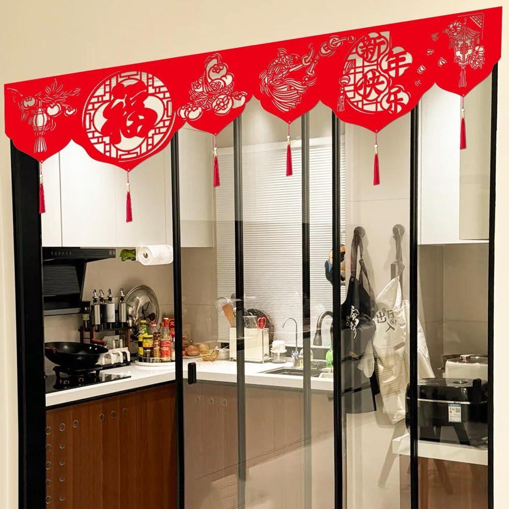 Happy New Year Non-woven New Year Garlands Red Lucky Door Banner Decoration Garland DIY Hanging Banner Festive New Year Supplies