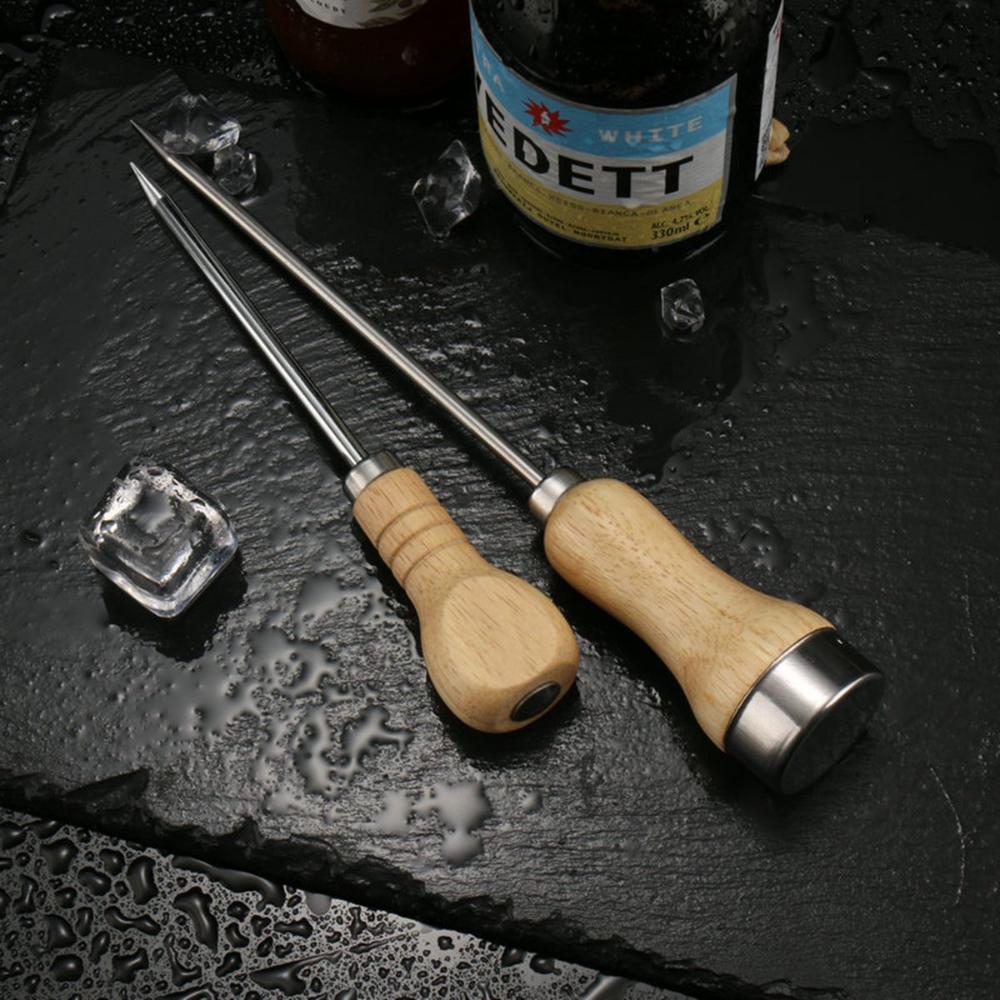 Breaking Ice Wooden Handle Safety Bar Tools Ice Crusher Stainless Steel Punch