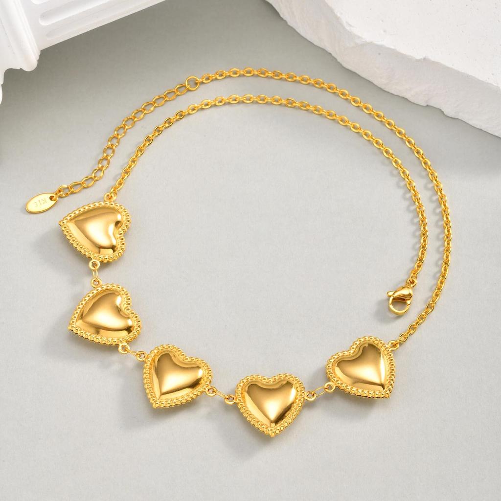 Waterproof Stainless Steel Heart Statement Necklace for Women, Non Tarnish 18k Gold Plated Party Jewelry