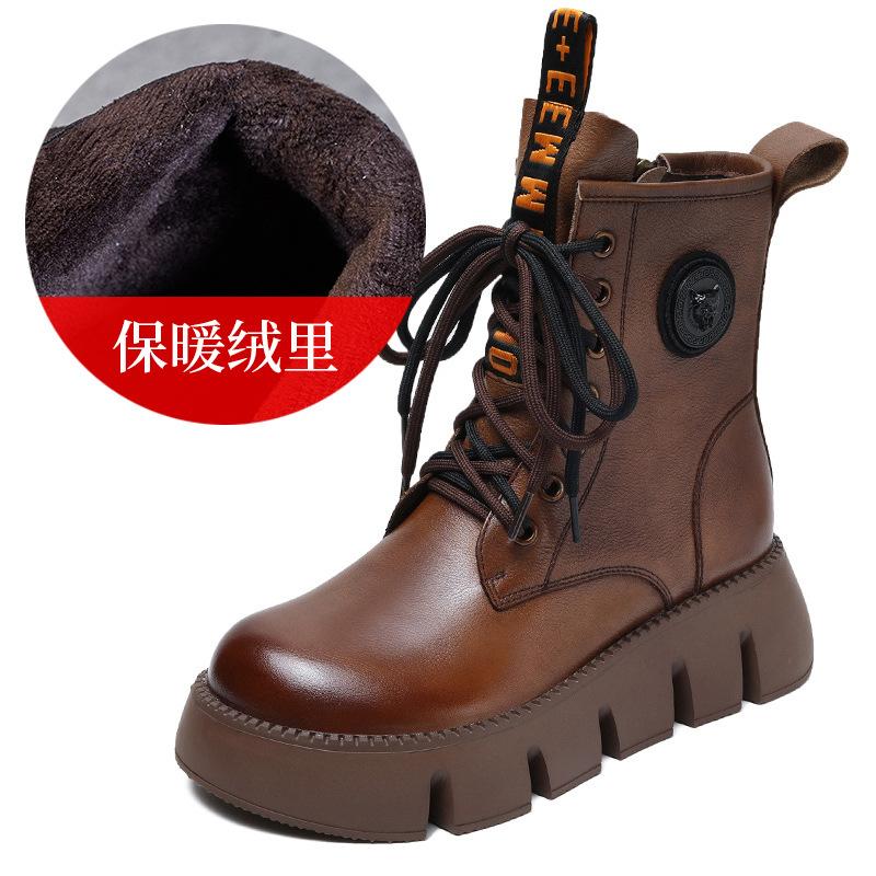 

женские ботильоны на толстой подошве, весенне-осенние одинарные ботинки, ретро кожаная обувь, зимние хлопковые ботинки, повседневные ботинки Мартин на танкетке 40