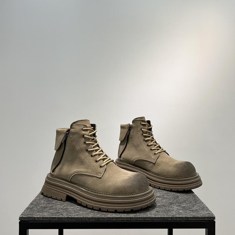 Autumn new leather thick-soled rhubarb boots, light and comfortable height-increasing Martin boots