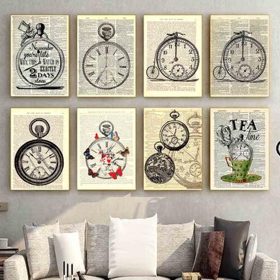 Retro sanat saati tuval resim cep saati mekanik duvar saati poster ofis duvar sanatı oturma odası ev dekorasyonu duvar resmi Çerçeve Yok