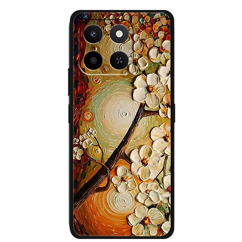 3D Case For Honor X7d 5G Case X 7 d Coque 6.77" Emboss Flowers Black Silicone Soft Back Cover For Honor X7d 4G Cases Shell Funda