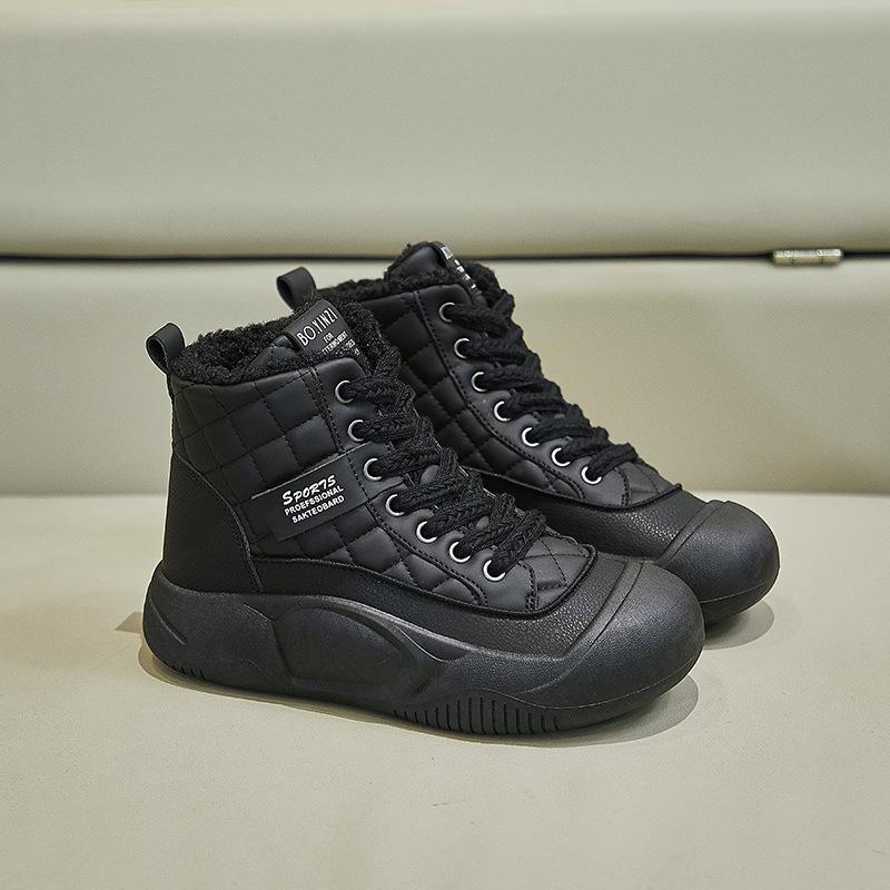 Women's Winter High-Top Sneakers Platform Shoes with Non-Slip Rubber Sole, Beige & Black Cushioned Insole for All-Day Comfort Casual Boots