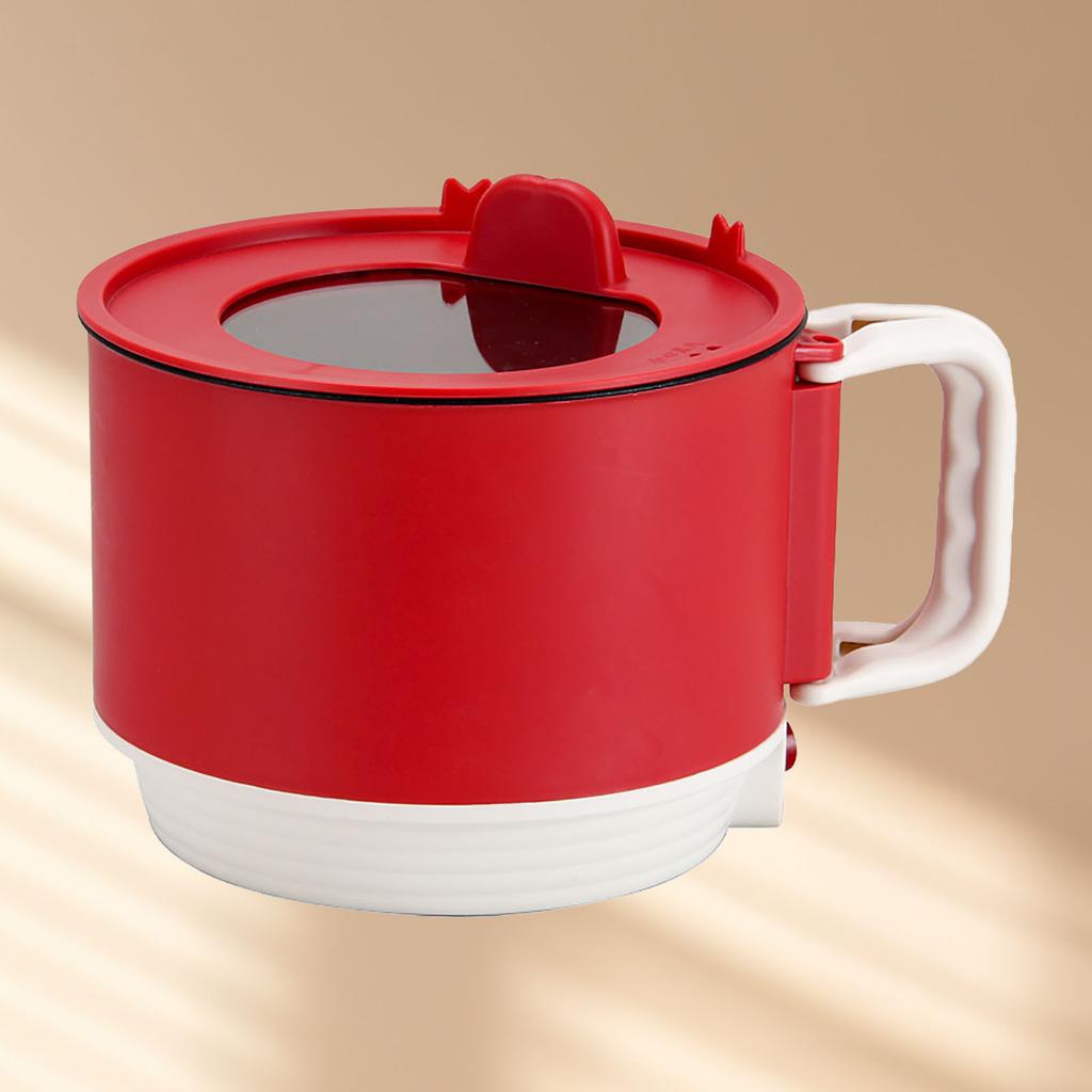 Electric Cooking Pot Quick Heating Mini Electric Cooker with Foldable Handle for Home Kitchen Red
