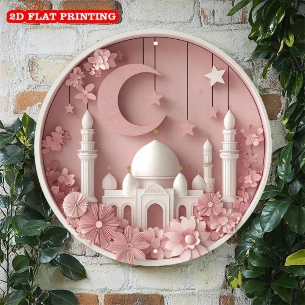 Ramadan Metal Wall Art Floral Crescent Moon Star Round Sign Home Decor Gift