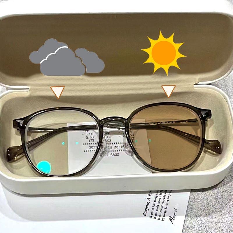 New Trendy Photochromic Myopia Glasses Luxury Designer Anti Blue Light Eyeglasses Women Men Color Changing Minus Sight Glasses