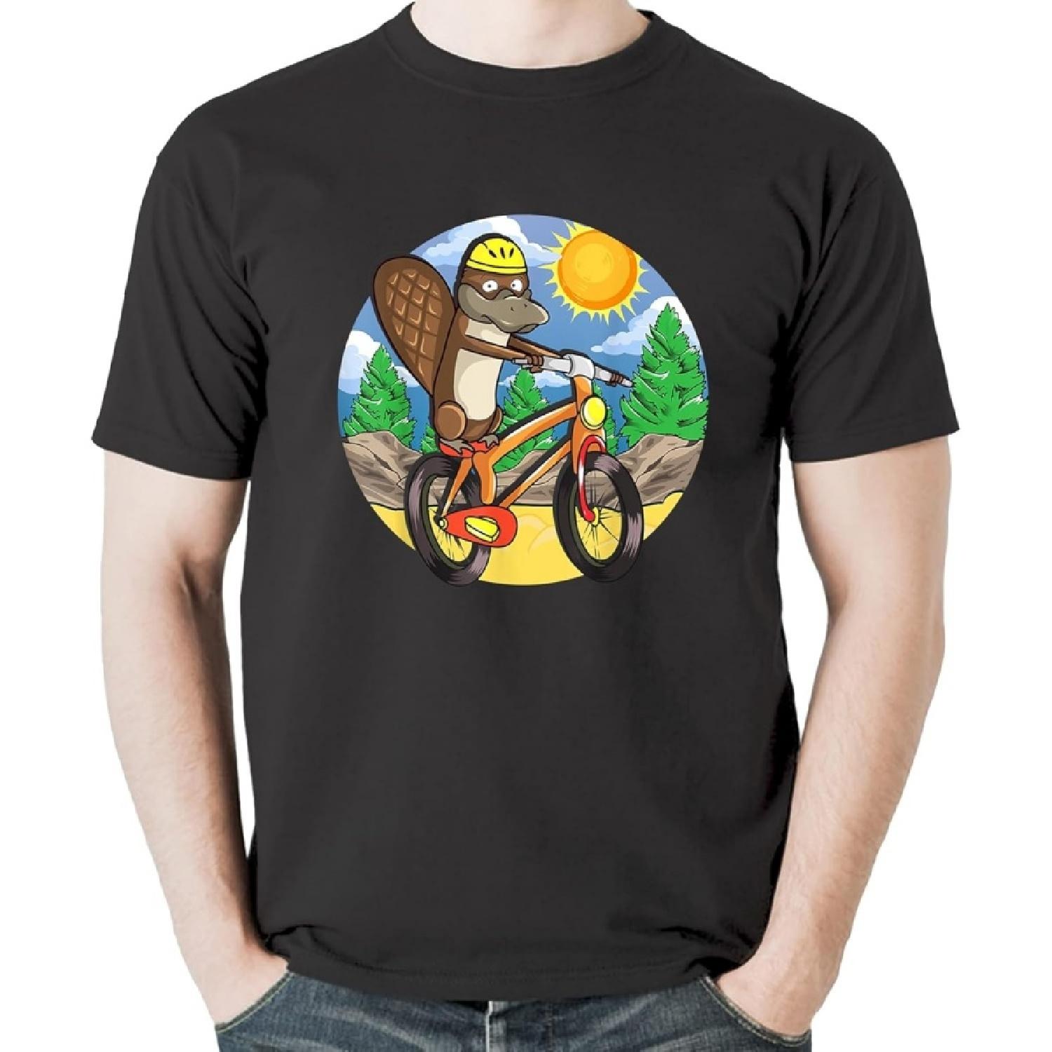 Platypus Riding a Bike Platypus Plushie Funny T-Shirt Sweatshirt Hoodie Tanktop for Men Women Kids Black S