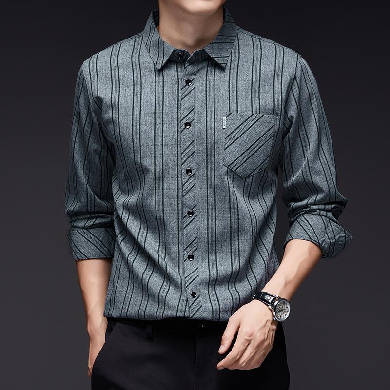 

Мужская рубашка Высококачественная Осенняя Полосатая Повседневная Деловая Мужская Высококачественная Рубашка с Длинным Рукавом 4XL зелёный