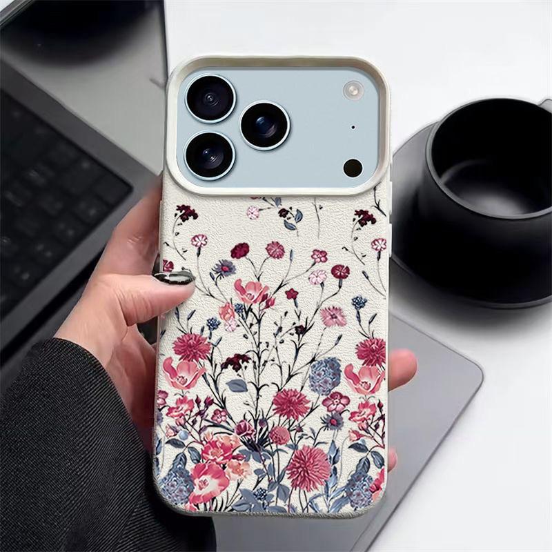 Little Flowers Printed Leather Texture TPU Case For iPhone 17 17e 16e 16 15 Pro Max 14 13 12 Pro Max 11 Air Silicone Phone Cover