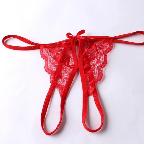 Women T-back Low Waist Open Crotch Hollow Out See-through Lace Seductive Solid Color One Size Lady Thong for Valentine's Day