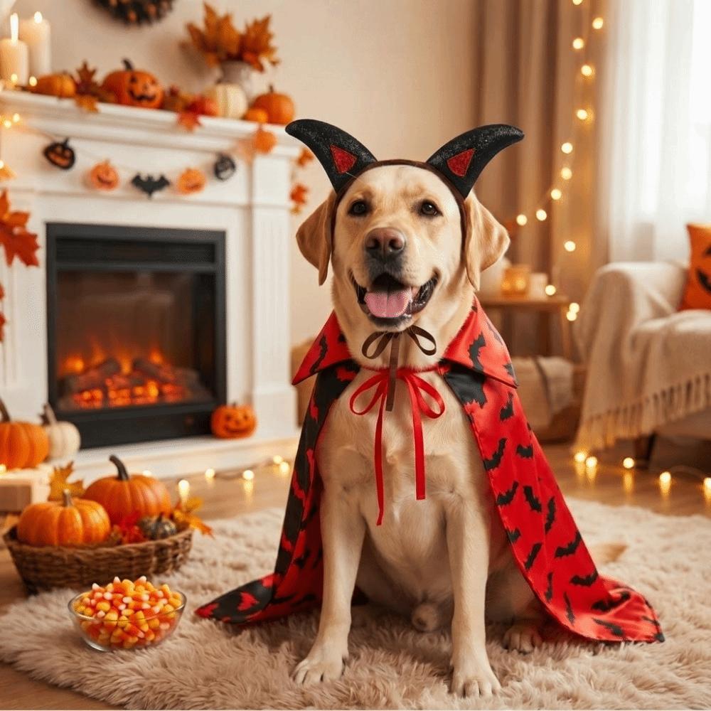 Breathable Dog Bat Cloak Set Adjustable Fit Halloween Dog Clothes Cat Cosplay Cloak  Themed Party