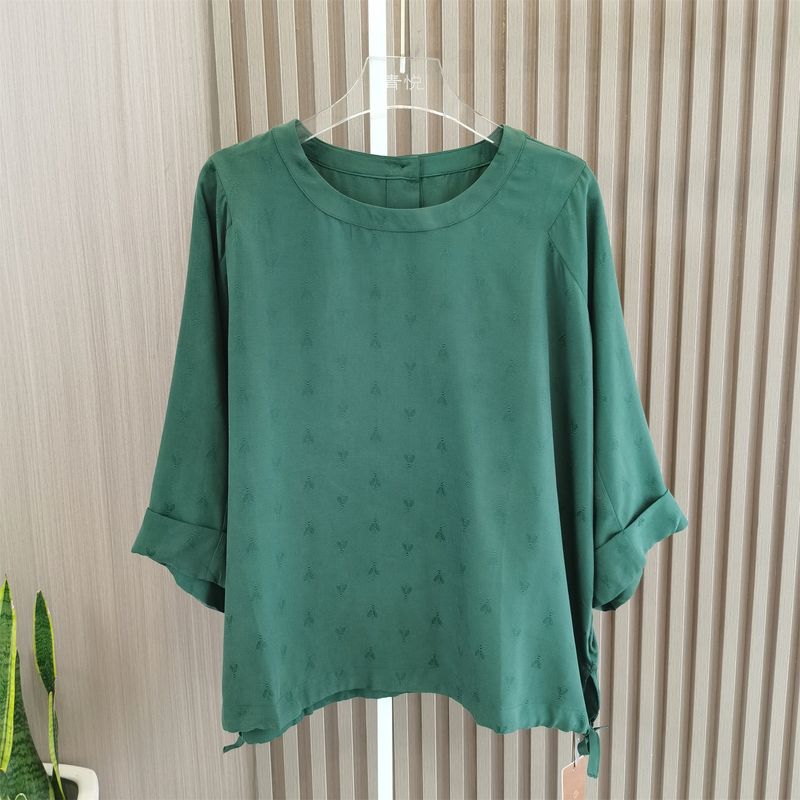 

Тяжелый шелк, всепогодная футболка с коротким рукавом из шелка тутового дерева, рубашка «летучая мышь», женская летняя футболка с круглым вырезом, свободная, простая и тонкая Green XL