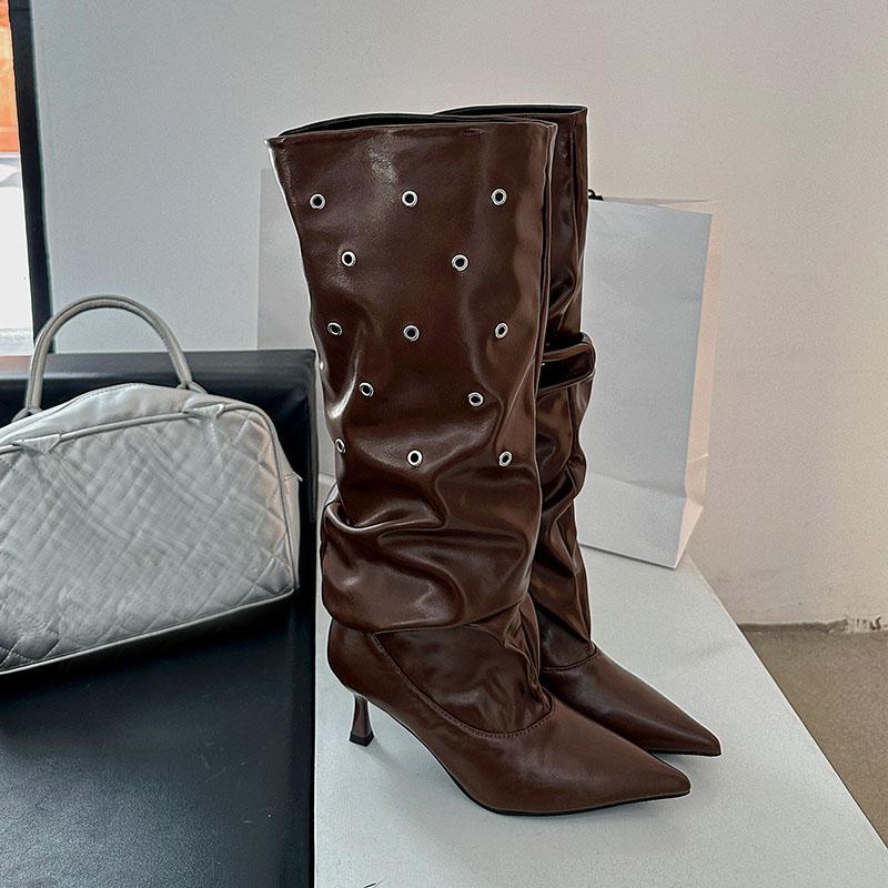 Fashion Modern Women Knee High Boots With Heels Shoes Fashion Pointed Toe Party Ladies Long Boots Slip On Shoes Female Pumps