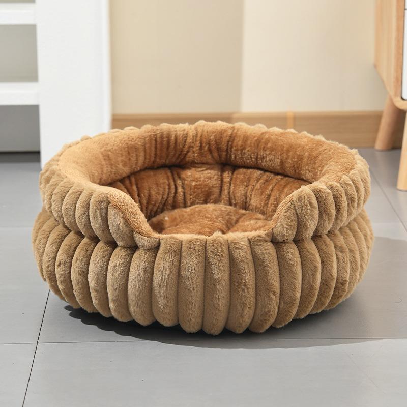 New Detachable Round Pet Bed Thick Warm Waterproof Dog Cat Nest All Season Small Medium Dog House with Removable Cushion