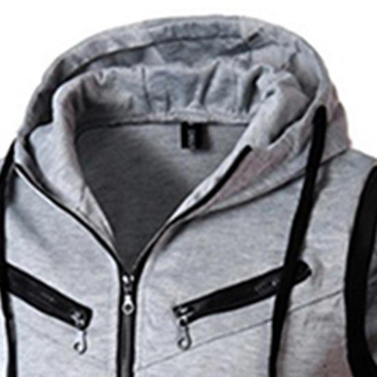 Fashion Men Sleeveless Zipper Hooded Vest Casual Top for Fitness Gym Sports