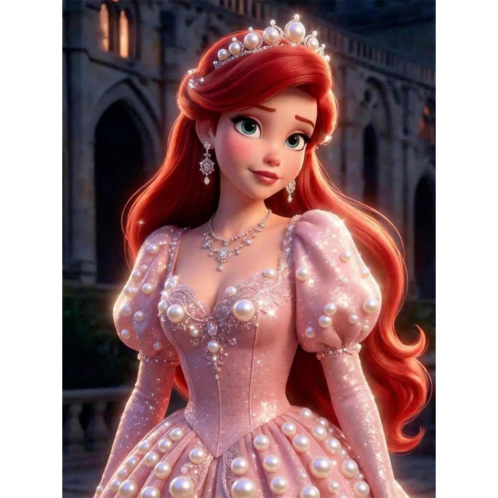 

Disney Ariel Princess Pink Gold Sparkling Beaded Pearl Decorative Set 5D Artificial Pearl Puzzle Embroidered Home Decoration Handmade Gift 35x45cm