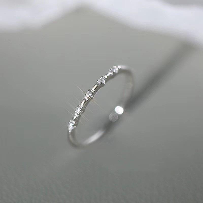 925 Sterling Silver Rhinestone Open Ring: Elegant Light Luxury Plain Band for Women’s Index or Pinky Finger.