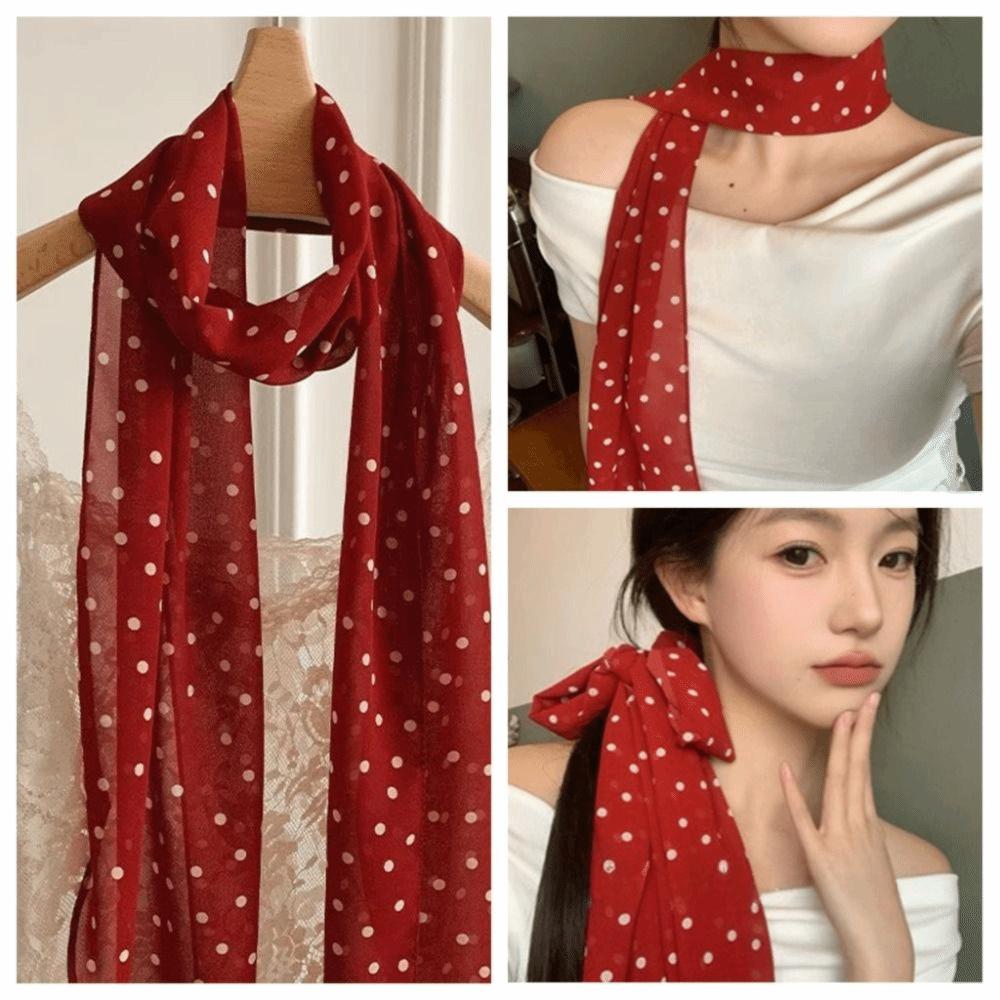 New Red Color Korean Style Scarf Polka Dot Pattern Trendy Long Scarf Polka Dot Scarf Women Fashion