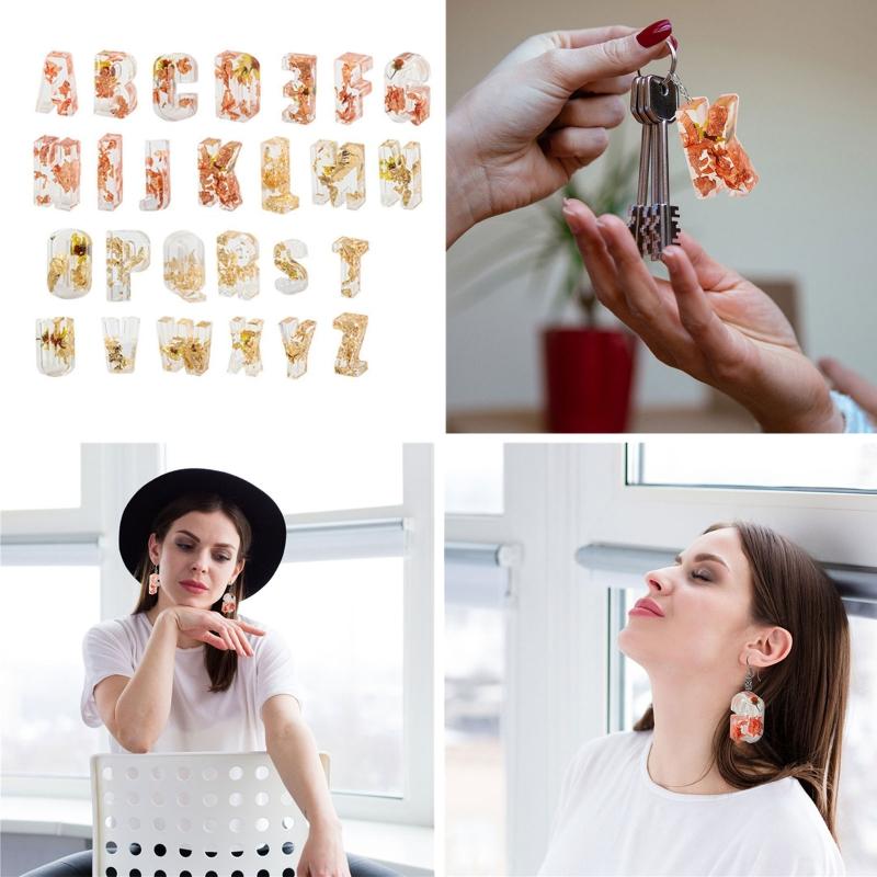 DIY 26 Big Size English Letters Mold Kit Alphabet Pendant UV Resin Silicone Mold Jewelry Making Tools Nail Art Crafts