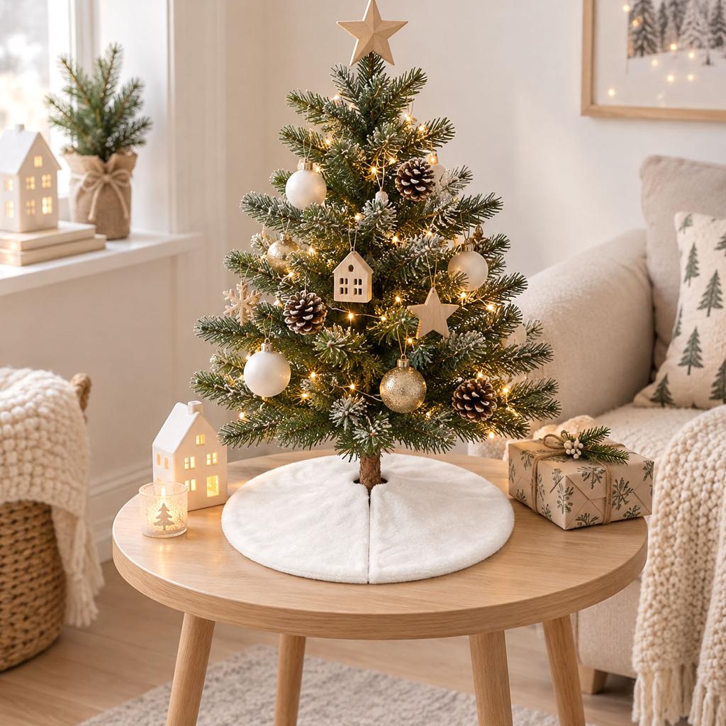 Short Plush Christmas Tree Skirt, Christmas Tree for Holiday Party Decorations