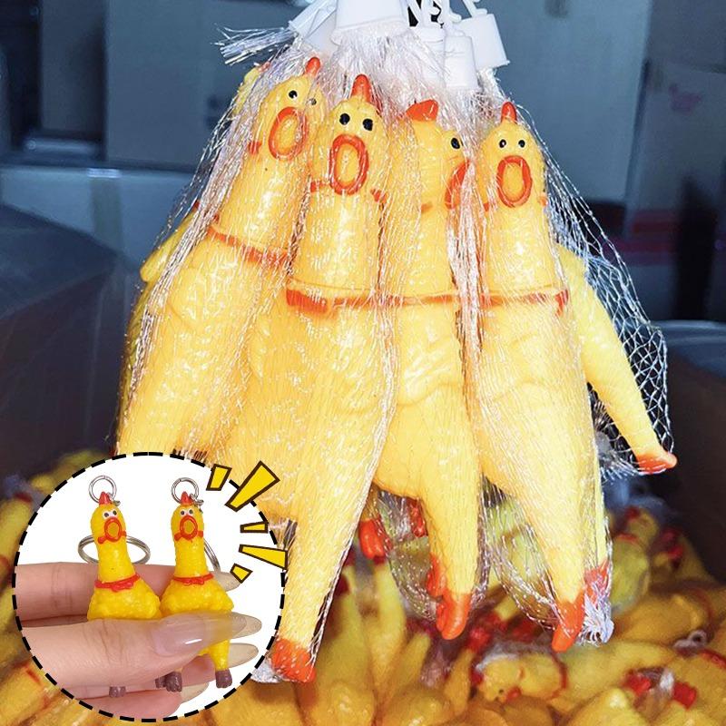 Mini Rubber Squeeze Screaming Chicken Toy Pendant Keychain Yellow Shrilling Chicken Voice Keyring Creative Gift for Kids Friends