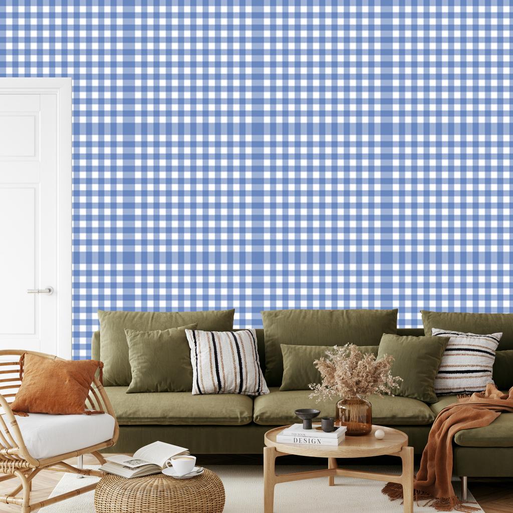 Wallpaper Fabric Pattern Azure, Blue and White for Living Room and Bedroom 50x1000