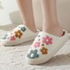 Fashion Round Toe Floral Cotton Slippers Women Winter Faux Fur Warm Slides Woman Comfortable Soft Insoles Non Slip Plush Shoes Ladies