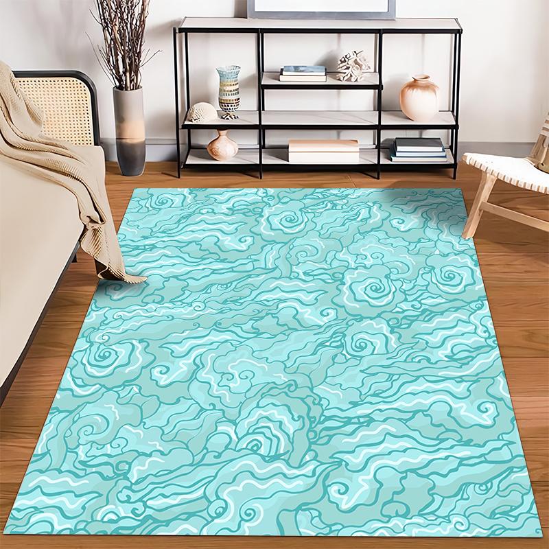 Abstract Teal Swirls Design Rug Non-slip rug suitable for living room and bedroom sofas