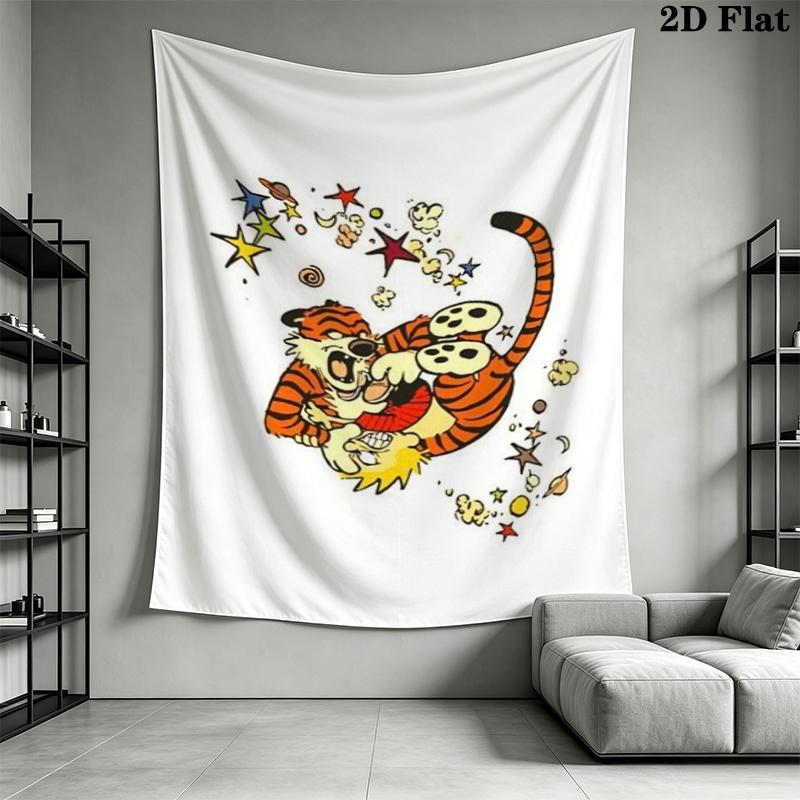 Calvin and Hobbes Wall Tapestry Aesthetic Wall Hanging Printed Fabric Blanket Decorative Tapestries for Bedroom Living Room Home Decor