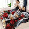 1pc Cute Cat Rose Instagram Style Printed Plush Blanket, Modern Design, Soft and Comfortable Blanket, Digital Printing, Suitable for All Seasons, Perf