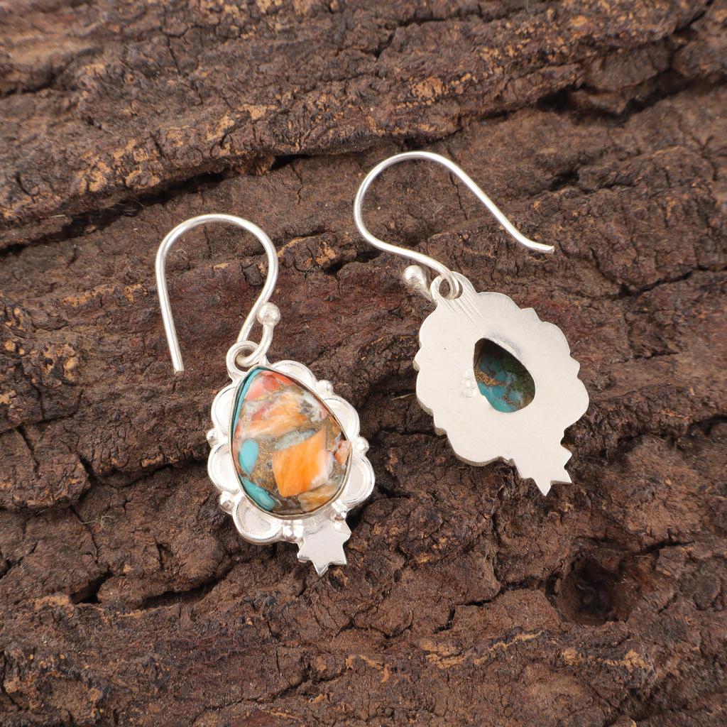 Boucles d'oreilles en pierres gemmes faites à la main en huître épineuse, Boucles d'oreilles en argent sterling massif 925, Bijoux de créateur, Pour cadeau d'anniversaire