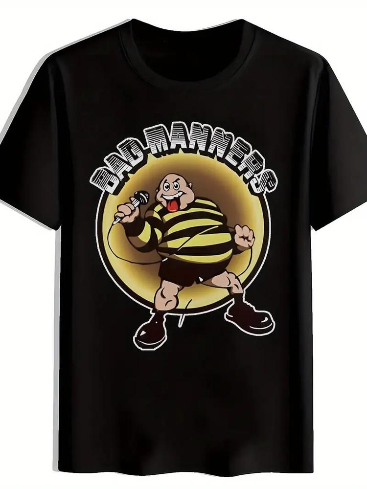 Men039;S Black 034;Bad Manners034; Graphic T-ShirtRetro Rock Band Design with Angry Ca Unisex T-Shirt S