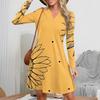 Women's Fashion Floral Print V-Neck Long Sleeve  Dress